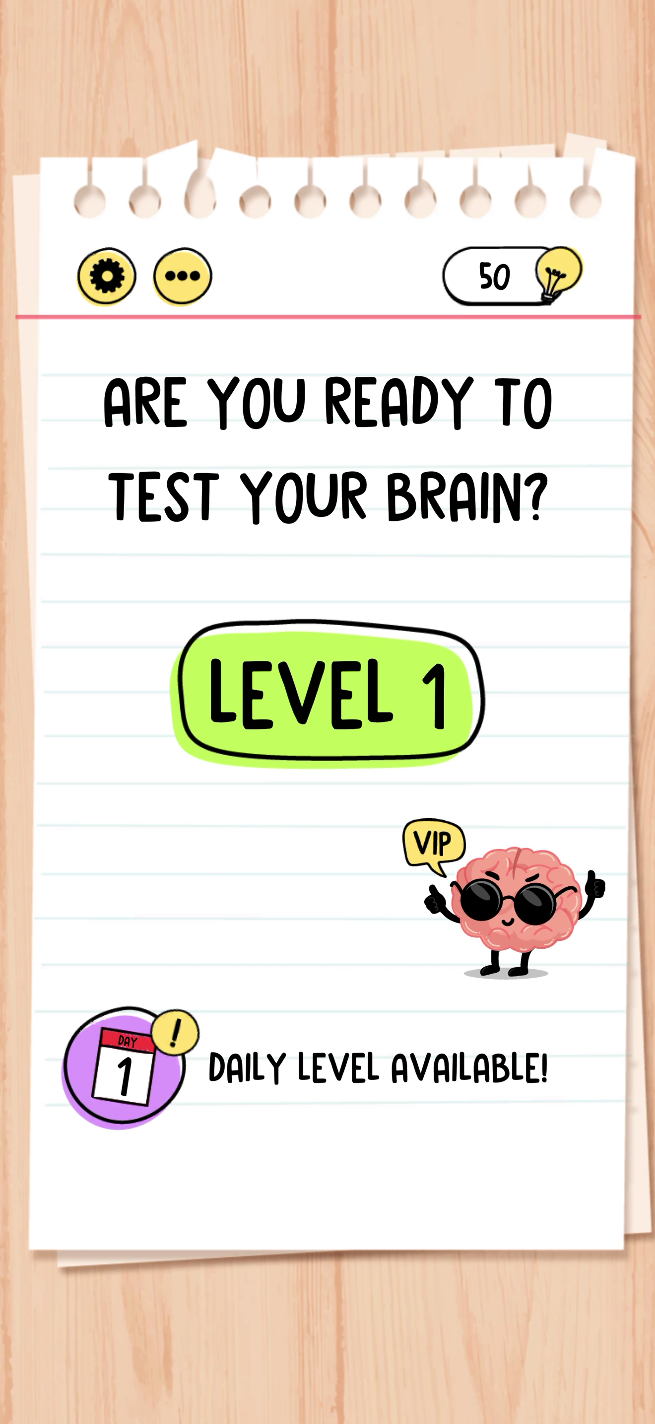 Brain Test — Home screen
